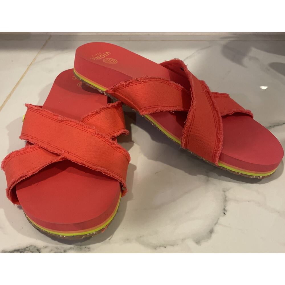 New Vionic Beach Panama Canvas Slip On Slides Size 11